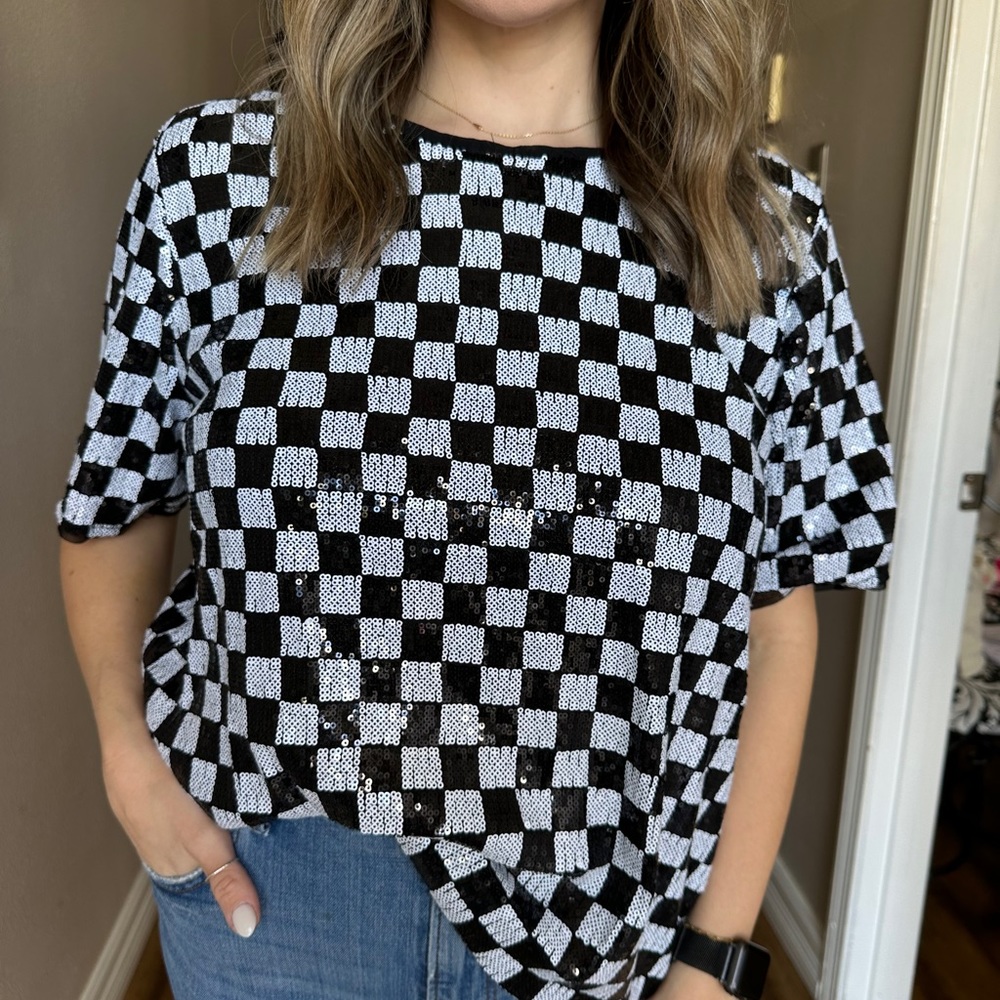 Sequined Checkered T - Picture 2 of 3